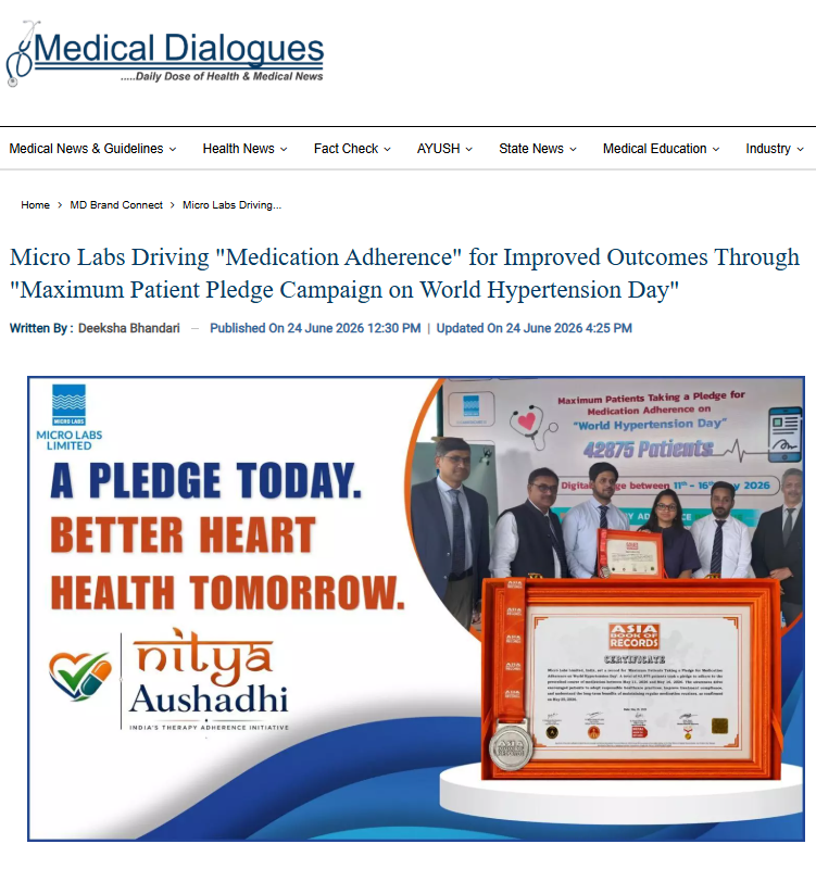 Medical Dialogues article: Micro Labs Driving Medication Adherence for Improved Outcomes Through Maximum Patient Pledge Campaign on World Hypertension Day